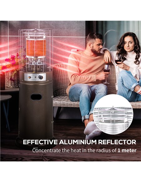 Outsunny 11KW Patio Bullet Heater with Tip-over Protection, Gas Glass Tube Electronic Ignition Floor Standing Stainless Steel Ga - pic 128763 | FastDaddyshop
