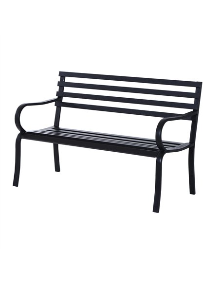 Outsunny Stylish 2 Seater Metal Garden Porch Chair Bench Stable Patio Outdoor Park Metal Bench - Black - pic 128766 | FastDaddyshop