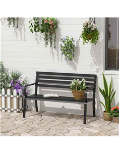 Outsunny Stylish 2 Seater Metal Garden Porch Chair Bench Stable Patio Outdoor Park Metal Bench - Black 2