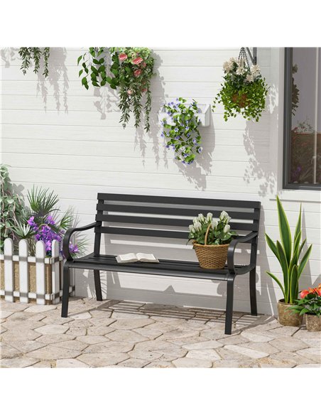 Outsunny Stylish 2 Seater Metal Garden Porch Chair Bench Stable Patio Outdoor Park Metal Bench - Black - pic 128767 | FastDaddyshop