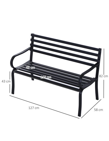 Outsunny Stylish 2 Seater Metal Garden Porch Chair Bench Stable Patio Outdoor Park Metal Bench - Black - pic 128768 | FastDaddyshop