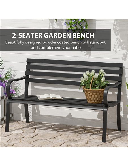 Outsunny Stylish 2 Seater Metal Garden Porch Chair Bench Stable Patio Outdoor Park Metal Bench - Black - pic 128769 | FastDaddyshop