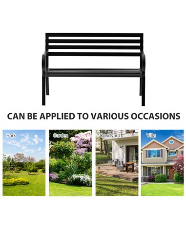 Outsunny Stylish 2 Seater Metal Garden Porch Chair Bench Stable Patio Outdoor Park Metal Bench - Black