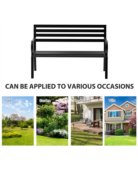 Outsunny Stylish 2 Seater Metal Garden Porch Chair Bench Stable Patio Outdoor Park Metal Bench - Black - pic 128771 | FastDaddyshop