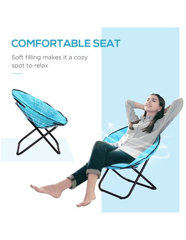 Outsunny Garden Folding Portable Padded Saucer Moon Chair Padded Round Outdoor Camping Travel Fishing Seat Blue