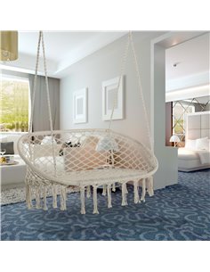 Outsunny Hanging Hammock Chair with Metal Frame, Cream White 2