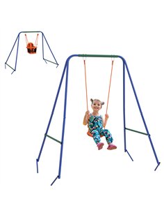 Outsunny Two-In-One Toddler Garden Swing, with Comfortable Seat, Safety Belt - Orange and Blue