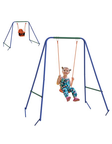Outsunny Two-In-One Toddler Garden Swing, with Comfortable Seat, Safety Belt - Orange and Blue - pic 128784 | FastDaddyshop