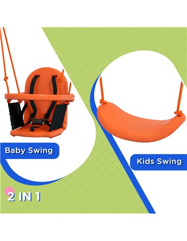 Outsunny Two-In-One Toddler Garden Swing, with Comfortable Seat, Safety Belt - Orange and Blue