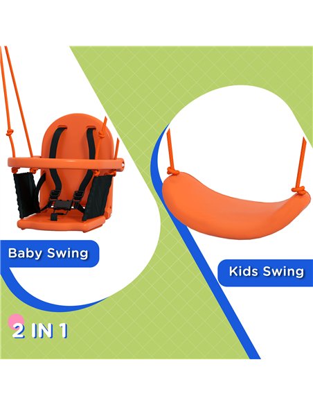 Outsunny Two-In-One Toddler Garden Swing, with Comfortable Seat, Safety Belt - Orange and Blue - pic 128788 | FastDaddyshop