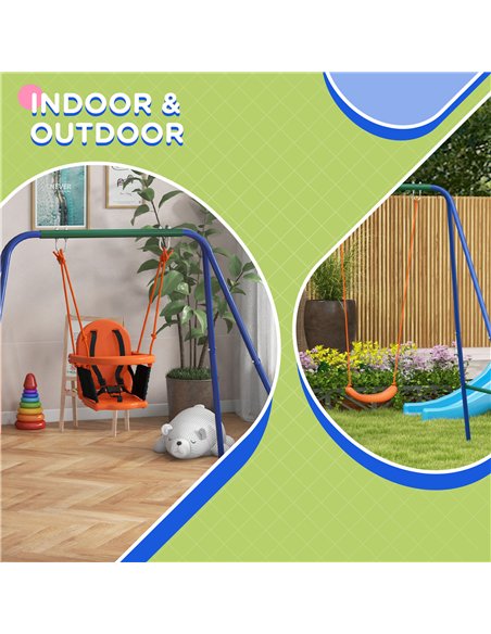 Outsunny Two-In-One Toddler Garden Swing, with Comfortable Seat, Safety Belt - Orange and Blue - pic 128789 | FastDaddyshop