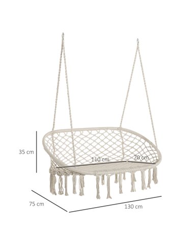 Outsunny Hanging Hammock Chair with Metal Frame, Cream White