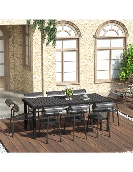 Outsunny Aluminium Outdoor Garden Dining Table for 8 People, Faux Wood Top, for Garden, Patio, 190 x 90 x 74cm, Black - pic 128794 | FastDaddyshop