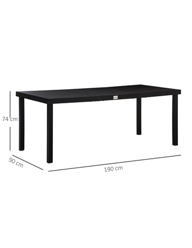 Outsunny Aluminium Outdoor Garden Dining Table for 8 People, Faux Wood Top, for Garden, Patio, 190 x 90 x 74cm, Black