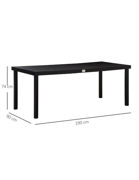 Outsunny Aluminium Outdoor Garden Dining Table for 8 People, Faux Wood Top, for Garden, Patio, 190 x 90 x 74cm, Black - pic 128795 | FastDaddyshop