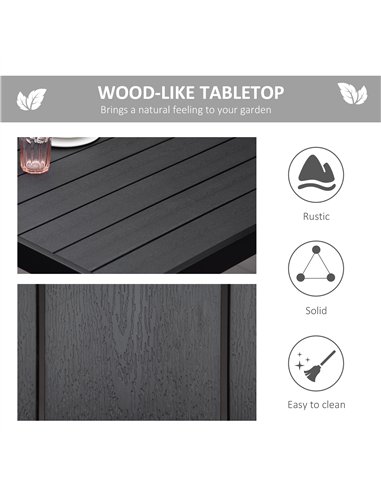 Outsunny Aluminium Outdoor Garden Dining Table for 8 People, Faux Wood Top, for Garden, Patio, 190 x 90 x 74cm, Black