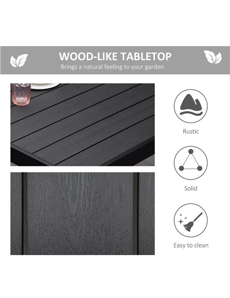 Outsunny Aluminium Outdoor Garden Dining Table for 8 People, Faux Wood Top, for Garden, Patio, 190 x 90 x 74cm, Black - pic 128796 | FastDaddyshop
