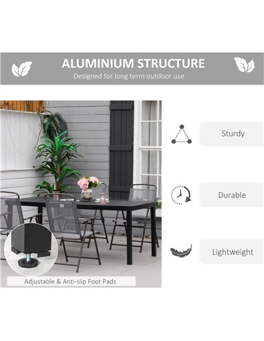 Outsunny Aluminium Outdoor Garden Dining Table for 8 People, Faux Wood Top, for Garden, Patio, 190 x 90 x 74cm, Black