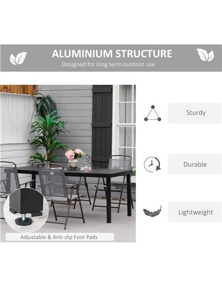 Outsunny Aluminium Outdoor Garden Dining Table for 8 People, Faux Wood Top, for Garden, Patio, 190 x 90 x 74cm, Black - pic 128797 | FastDaddyshop