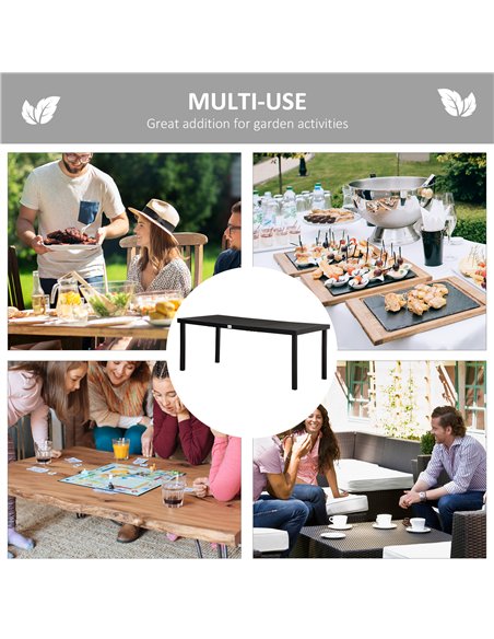 Outsunny Aluminium Outdoor Garden Dining Table for 8 People, Faux Wood Top, for Garden, Patio, 190 x 90 x 74cm, Black - pic 128798 | FastDaddyshop