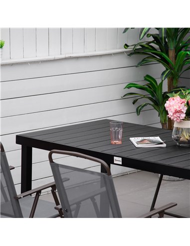 Outsunny Aluminium Outdoor Garden Dining Table for 8 People, Faux Wood Top, for Garden, Patio, 190 x 90 x 74cm, Black