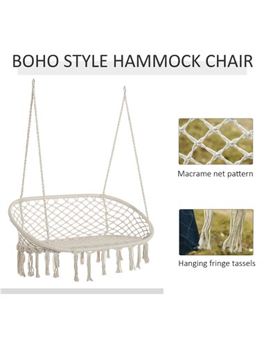 Outsunny Hanging Hammock Chair with Metal Frame, Cream White