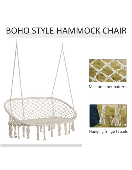 Outsunny Hanging Hammock Chair with Metal Frame, Cream White - pic 12880 | FastDaddyshop