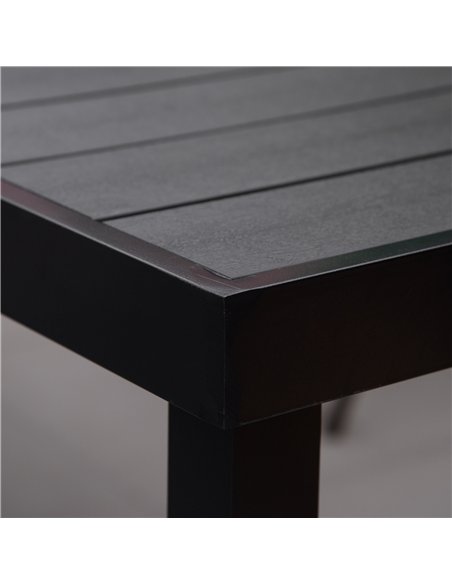 Outsunny Aluminium Outdoor Garden Dining Table for 8 People, Faux Wood Top, for Garden, Patio, 190 x 90 x 74cm, Black - pic 128800 | FastDaddyshop