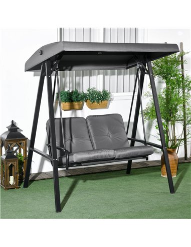 Outsunny Two-Seater Garden Swing Bench, with Adjustable Canopy - Dark Grey
