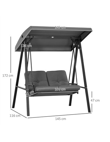 Outsunny Two-Seater Garden Swing Bench, with Adjustable Canopy - Dark Grey