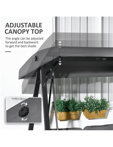 Outsunny Two-Seater Garden Swing Bench, with Adjustable Canopy - Dark Grey