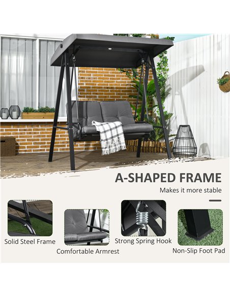 Outsunny Two-Seater Garden Swing Bench, with Adjustable Canopy - Dark Grey - pic 128807 | FastDaddyshop