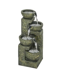 Outsunny Garden Water Feature Waterfall Fountain with 4-Tier Stone Look Bowls, Adjustable Flow, Black and Yellow