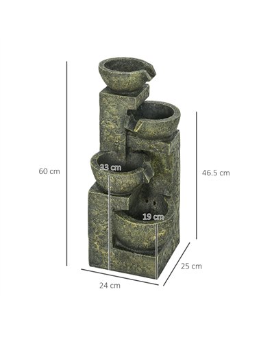 Outsunny Garden Water Feature Waterfall Fountain with 4-Tier Stone Look Bowls, Adjustable Flow, Black and Yellow