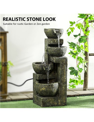 Outsunny Garden Water Feature Waterfall Fountain with 4-Tier Stone Look Bowls, Adjustable Flow, Black and Yellow