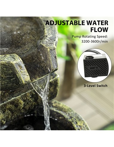 Outsunny Garden Water Feature Waterfall Fountain with 4-Tier Stone Look Bowls, Adjustable Flow, Black and Yellow