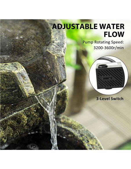Outsunny Garden Water Feature Waterfall Fountain with 4-Tier Stone Look Bowls, Adjustable Flow, Black and Yellow - pic 128815 | FastDaddyshop