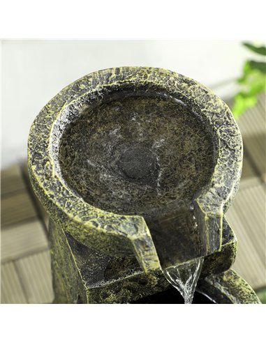 Outsunny Garden Water Feature Waterfall Fountain with 4-Tier Stone Look Bowls, Adjustable Flow, Black and Yellow