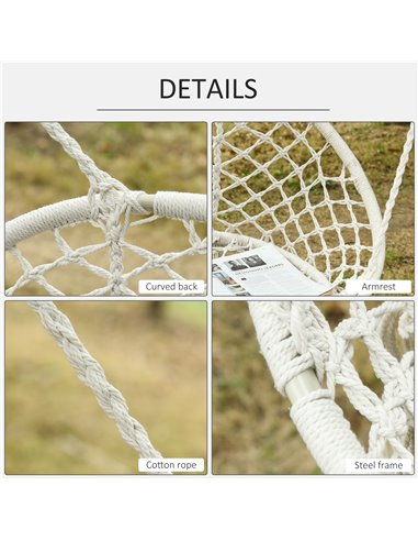 Outsunny Hanging Hammock Chair Cotton Rope Porch Swing with Metal Frame, Large Macrame Seat for Patio, Garden, Bedroom, Living R