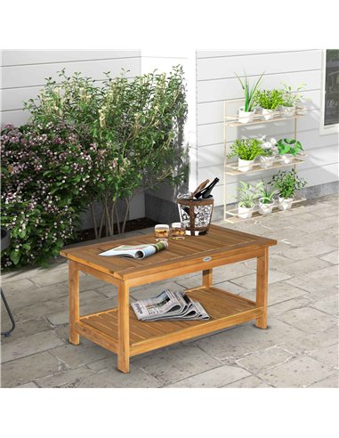 Outsunny 45 x 90cm Acacia Wood Two-Tier Garden Table