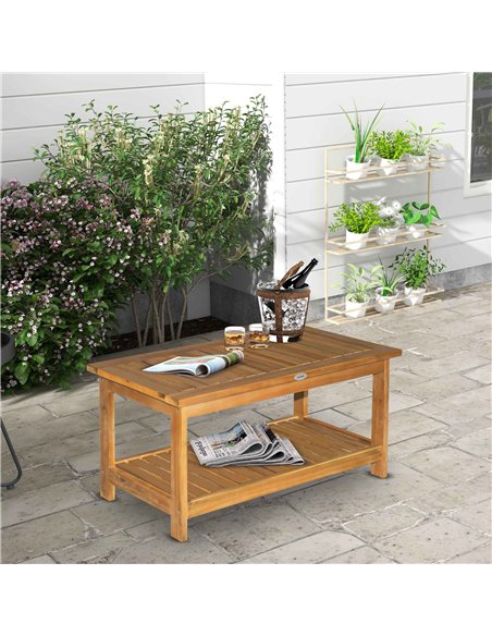 Outsunny 45 x 90cm Acacia Wood Two-Tier Garden Table - pic 128821 | FastDaddyshop