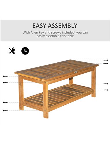 Outsunny 45 x 90cm Acacia Wood Two-Tier Garden Table