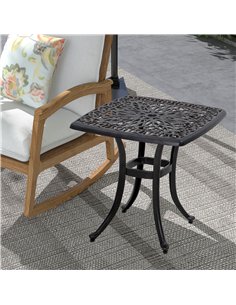 Outsunny Cast Aluminium Bistro Table, Outdoor Square Side Table with Umbrella Hole, Garden Table for Balcony, Bronze Tone 2