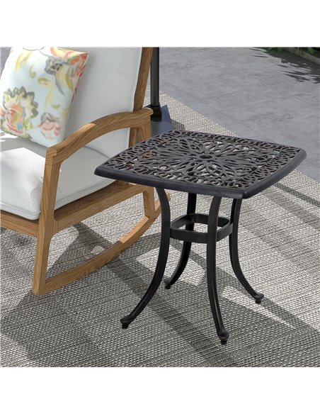 Outsunny Cast Aluminium Bistro Table, Outdoor Square Side Table with Umbrella Hole, Garden Table for Balcony, Bronze Tone - pic 128830 | FastDaddyshop