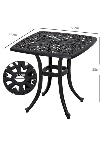 Outsunny Cast Aluminium Bistro Table, Outdoor Square Side Table with Umbrella Hole, Garden Table for Balcony, Bronze Tone