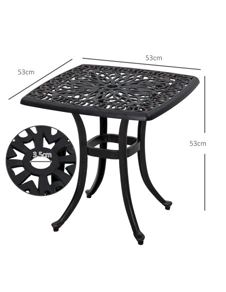 Outsunny Cast Aluminium Bistro Table, Outdoor Square Side Table with Umbrella Hole, Garden Table for Balcony, Bronze Tone - pic 128831 | FastDaddyshop