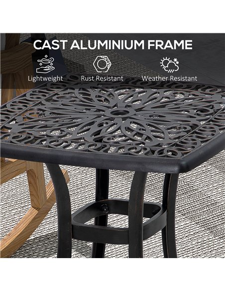 Outsunny Cast Aluminium Bistro Table, Outdoor Square Side Table with Umbrella Hole, Garden Table for Balcony, Bronze Tone - pic 128833 | FastDaddyshop