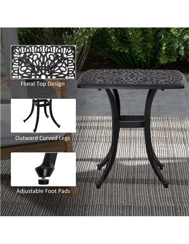 Outsunny Cast Aluminium Bistro Table, Outdoor Square Side Table with Umbrella Hole, Garden Table for Balcony, Bronze Tone