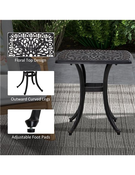 Outsunny Cast Aluminium Bistro Table, Outdoor Square Side Table with Umbrella Hole, Garden Table for Balcony, Bronze Tone - pic 128834 | FastDaddyshop