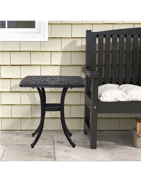 Outsunny Cast Aluminium Bistro Table, Outdoor Square Side Table with Umbrella Hole, Garden Table for Balcony, Bronze Tone - pic 128835 | FastDaddyshop